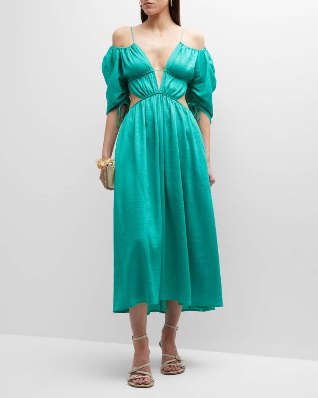 Charlize Cold-Shoulder Open-Back Cutout Midi Dress